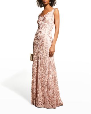 Embroidered Lace Column Gown