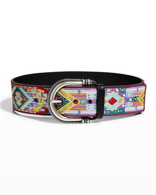 Embroidered Leather Buckle Belt