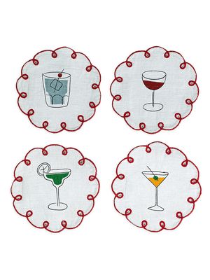 Embroidered Linen Coasters 4-Piece Set