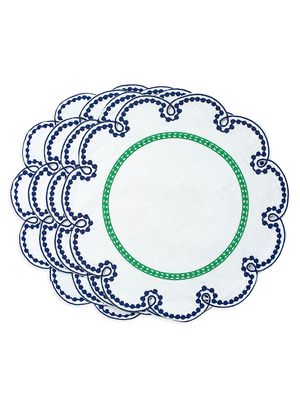 Embroidered Linen Placemats 4-Piece Set - Blue Green - Blue Green