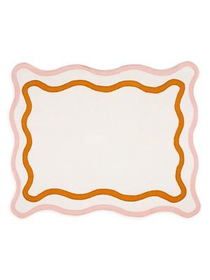 Embroidered Linen Placemats 4-Piece Set - Grid Pink Amber