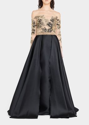 Embroidered Off-Shoulder Gown