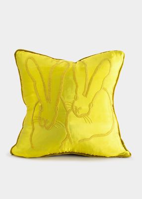 Embroidered Silk & Velvet Bunny Pillow, 20"