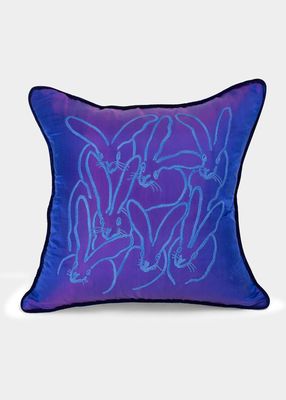 Embroidered Silk & Velvet Bunny Pillow, 22"
