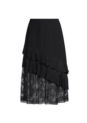 Embroidered Silk Ruffled Midi-Skirt