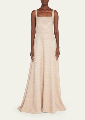 Embroidered Square-Neck Gown