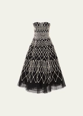 Embroidered Strapless Midi Dress