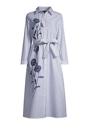 Embroidered Striped Shirtdress