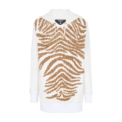 Embroidered zebra stripe hooded sweatshirt