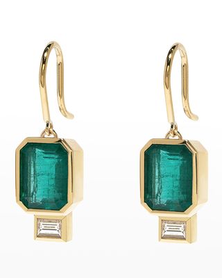 Emerald and Baguette Diamond Earrings
