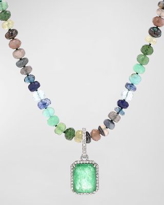 Emerald and Diamond Pendant on Montecito Nights Beaded Necklace, 30"L