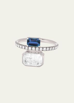 Emerald-Cut Blue Sapphire Ring with Diamonds in 18K White Gold