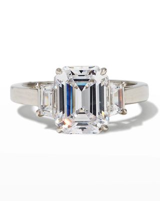 Emerald-Cut Center with Trapezoid Sides Ring, Clear