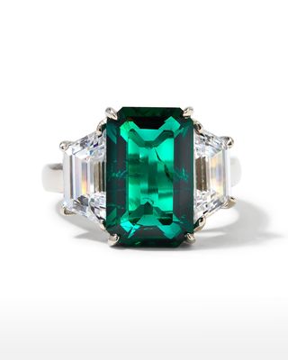 Emerald-Cut Center with Trapezoid Sides Ring, Size 6-8, Emerald