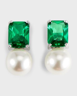 Emerald-Cut Cubic Zirconia and Pearl Stud Earrings