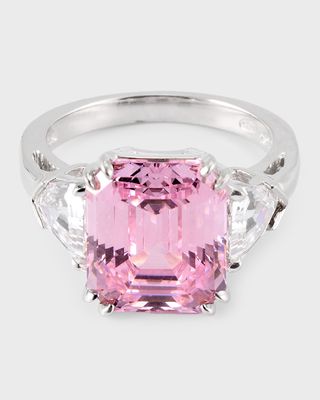 Emerald-Cut Cubic Zirconia Ring with Shield Sides
