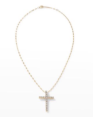 Emerald-Cut Diamond Cross Pendant Necklace