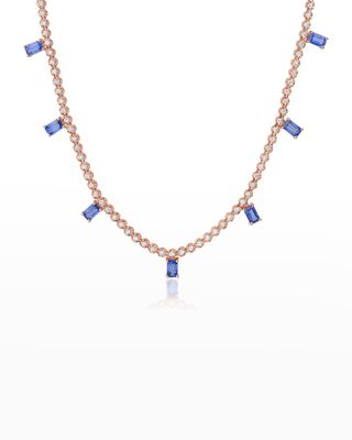 Emerald-Cut Sapphire and Diamond Tennis Necklace
