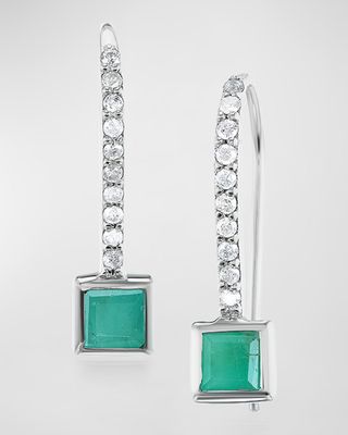 Emerald Drop French Hook Earrings with Diamonds