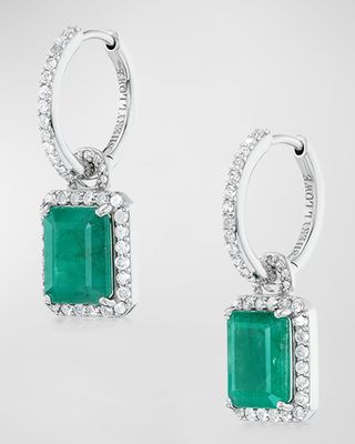 Emerald Drop On Diamond Huggie Earrings