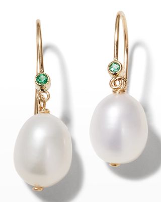 Emerald Hook Large Oval Pearl Earrings