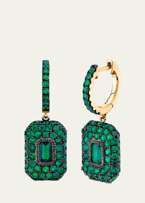Emerald Pave Huggie Drop Earrings