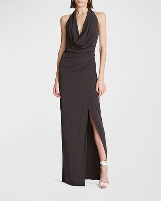 Emery Draped Jersey Halter Gown