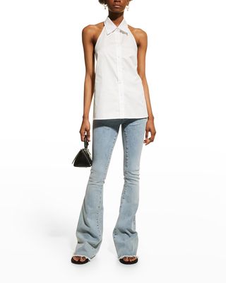 Emi Sleeveless Button-Front Open-Back Top
