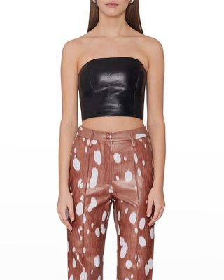 Emili Printed Vegan Leather Strapless Bustier Top