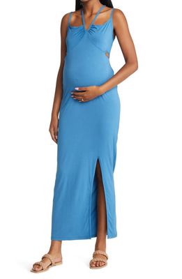 Emilia George Bella Cutout Maternity Maxi Dress in Blue