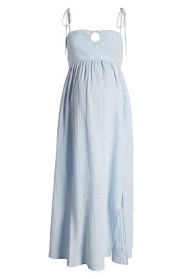 Emilia George Chloe Lace Maternity Midi Dress in Blue