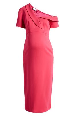 Emilia George Lauren One-Shoulder Maternity Midi Dress in Pink