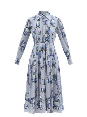 Emilia Wickstead - Anatola Pleated Floral-print Crepe-georgette Dress - Womens - Blue Print