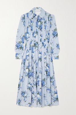 Emilia Wickstead - Anatola Pleated Floral-print Textured-georgette Midi Dress - Blue