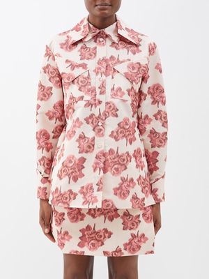 Emilia Wickstead - Bartley Floral-print Moiré Shirt - Womens - Red Multi