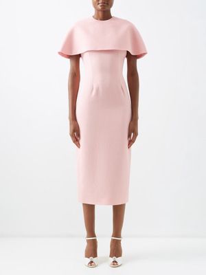 Emilia Wickstead - Blaine Caped-shoulder Crepe Midi Dress - Womens - Light Pink
