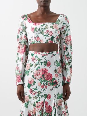Emilia Wickstead - Brenda California Floral-print Cotton Crop Top - Womens - Pink Multi