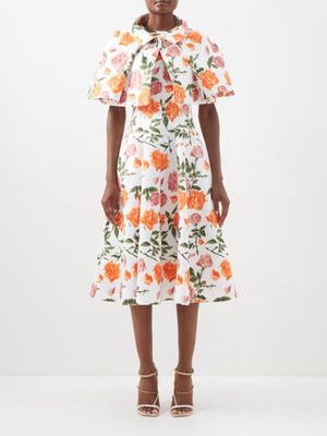 Emilia Wickstead - Careen Floral-print Taffeta-faille Cape - Womens - Orange Print