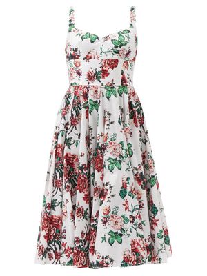 Emilia Wickstead - Elyse Floral-print Organic-cotton Poplin Dress - Womens - Red Multi