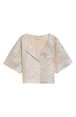 Emilia Wickstead Enna Elbow Sleeve Metallic Seersucker Jacket in Champagne