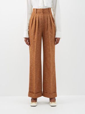 Emilia Wickstead - Francis High-rise Twill Trousers - Womens - Brown