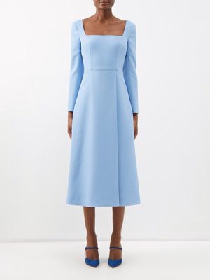Emilia Wickstead - Glenda Square-neck Crepe Midi Dress - Womens - Blue