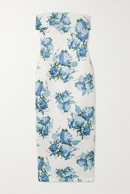 Emilia Wickstead - Keeley Strapless Floral-print Taffeta-faille Maxi Dress - Blue