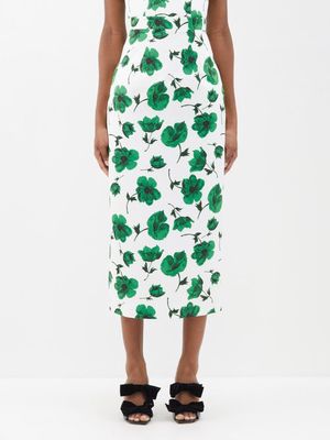 Emilia Wickstead - Lorinda Floral-print Taffeta Pencil Skirt - Womens - Green Print