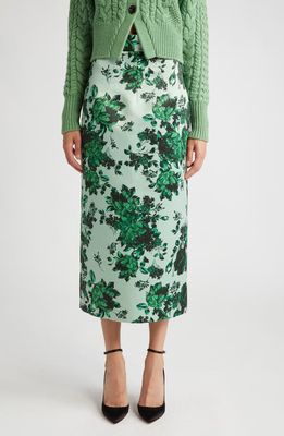 Emilia Wickstead Lorinda Floral Taffeta Faille Pencil Skirt in Green Festive Bouquet