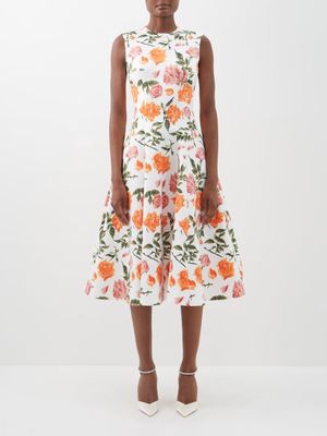 Emilia Wickstead - Mara Floral-print Taffeta Midi Dress - Womens - Orange Print