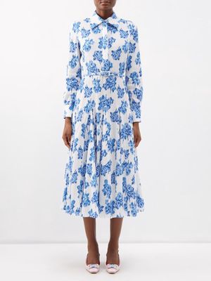 Emilia Wickstead - Marion Floral-print Cotton-blend Poplin Dress - Womens - Blue Print