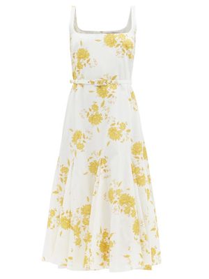 Emilia Wickstead - Marita Floral-print Cotton-poplin Dress - Womens - Yellow Multi