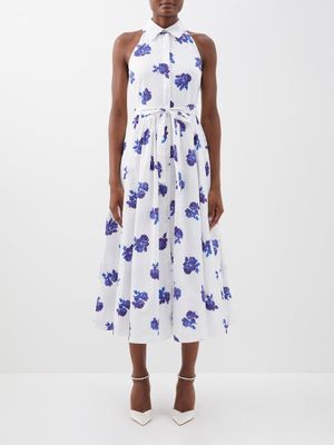 Emilia Wickstead - Norika Rose-print Cotton-poplin Shirt Dress - Womens - Blue White