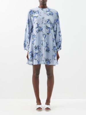 Emilia Wickstead - Nova Floral-print Crepe-georgette Mini Dress - Womens - Blue Print